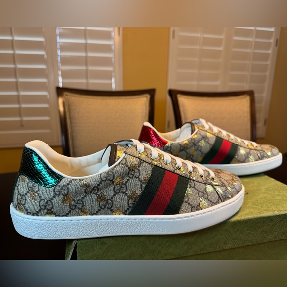 New Authentic Gucci Ace GG Supreme Logo Bees Sneaker Shoes Size UK 12 / US 12.5 - Picture 8 of 15